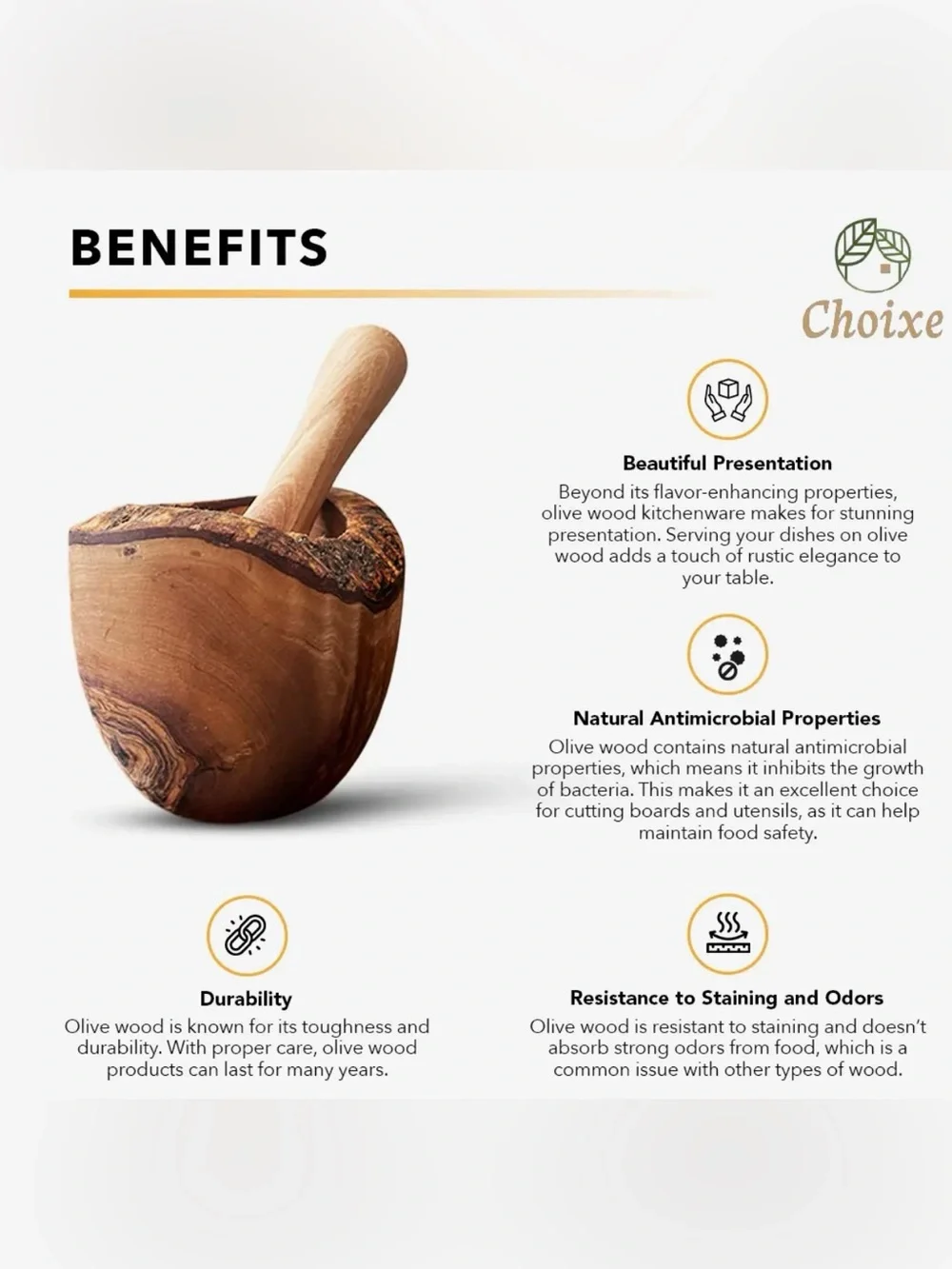 Hand-Carved Wooden Mortar and Pestle - Natural Wood